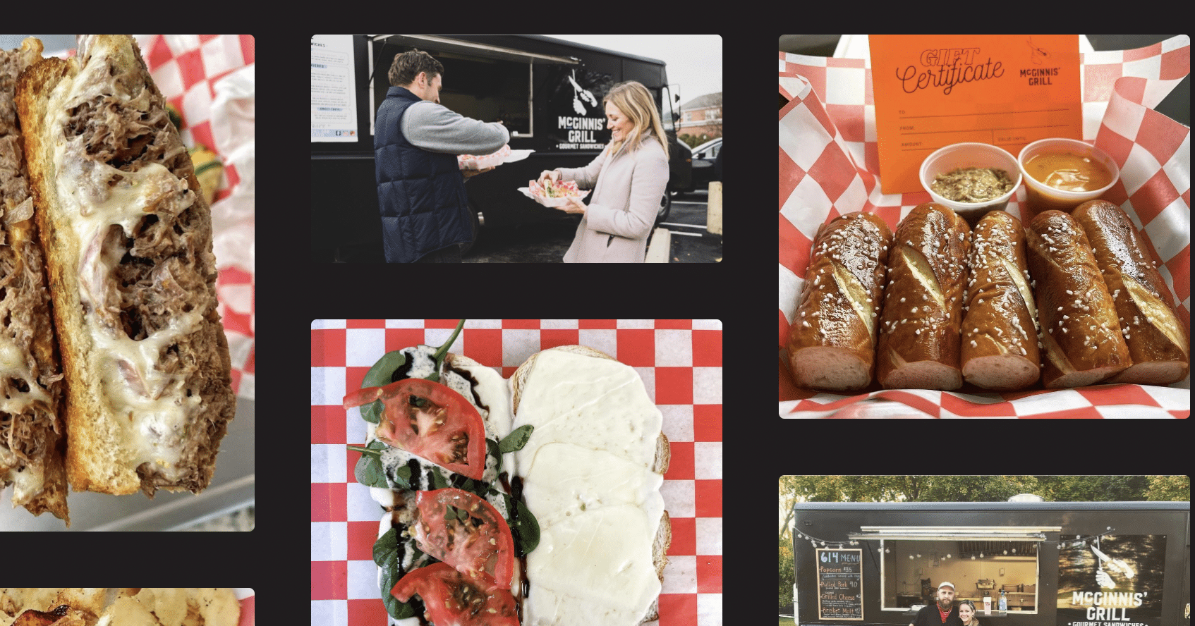 A collage of pictures of food trucks.