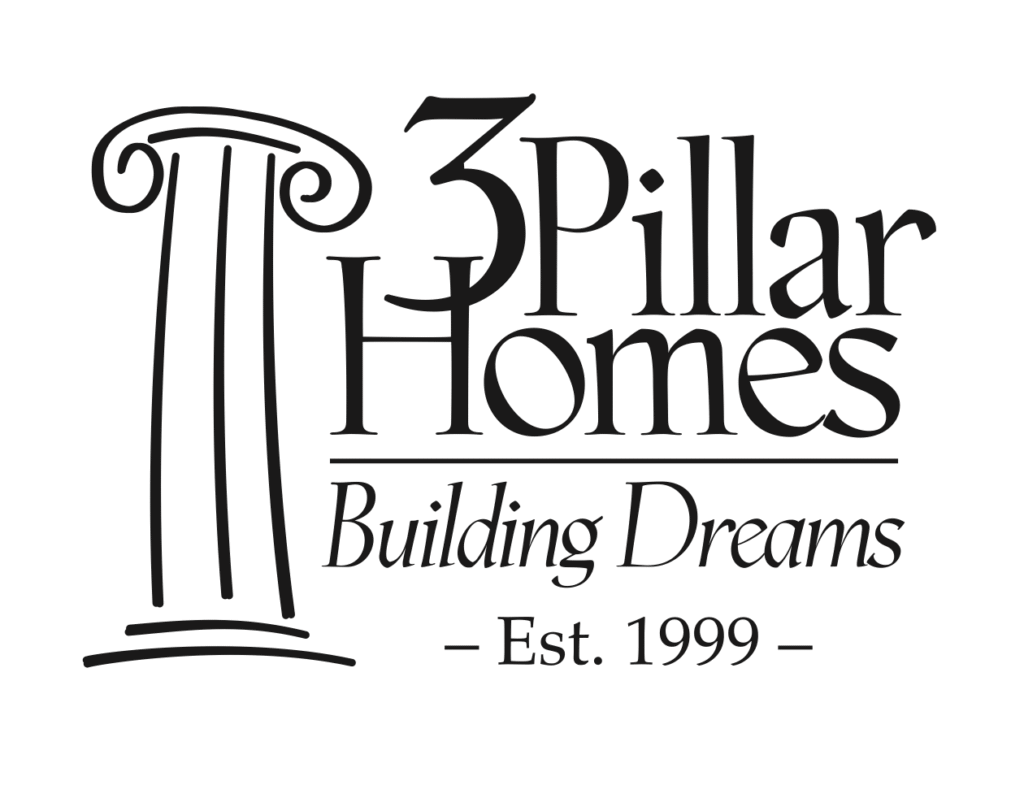Logo for "3 Pillar Homes" featuring a stylized column and the text "Building Dreams - Est. 1999.