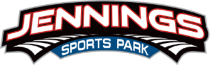 Logo with the word "Jennings" in bold red letters above "Sports Park" in white text on a blue oval, with black and white stylized track graphics below—a striking design that stands out as you Explore Homeownership in Lewis Center.